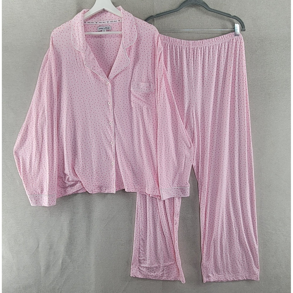 White Mark Womens Pajamas 2 Piece Set Button Up Top Pull On Pants Size 3X Pink